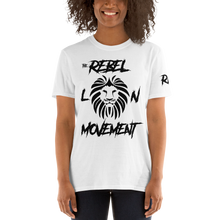 Load image into Gallery viewer, RLM Short-Sleeve Woman’s White T-Shirt (Lion head on back w/RLM letters on sleeve)
